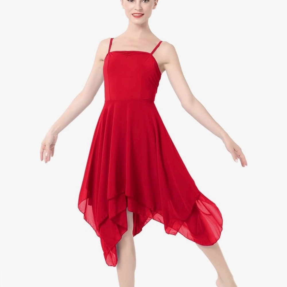 ODASDO Lyrical Dance Dress Costume Women’s US Size XS Red Dance Ballet Chiffon